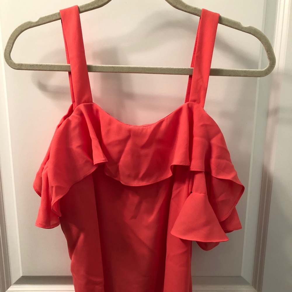 J Crew Coral Ruffle Top